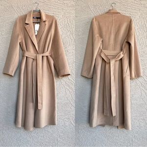 ZARA NWT BLOGGER FAVE Camel Tan Handmade Wool Trench Coat Belted Wool Wrap Coat